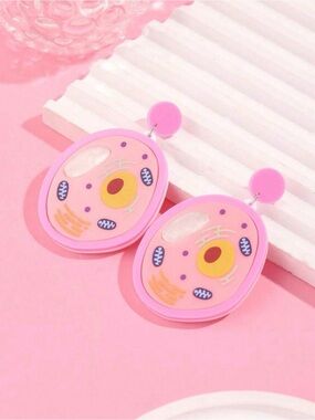 Pink Cute Cell Biology Statement Earrings